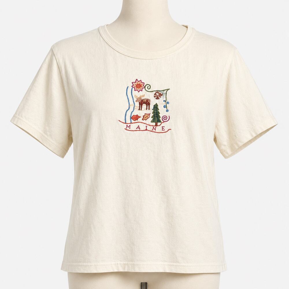 Vintage J Shadow Apparel Maine Embroidered Cropped T-Shirt Women's Medium